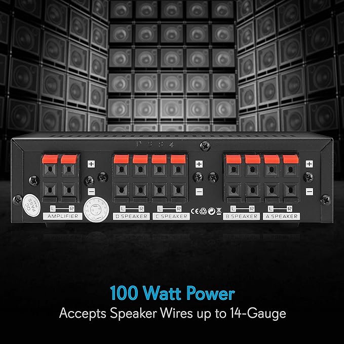 Pyle 4-Zone Speaker Selector Switch - Premium Distribution Hub with A/B/C/D Switches for Multi-Channel High-Power Amp Installations - Supports up to 4 Pairs of Switched Speakers - PSS4