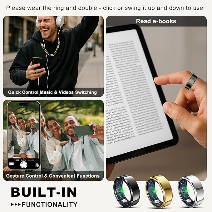 RIFESI Smart Ring for Women Men, Fashion Minimalist Fitness Ring & Sleep Tracker Ring with Heart Rate, Blood Pressure,5ATM Waterproof Health Ring,Gifts for Women Men Gift,No Subscription (11,Black)