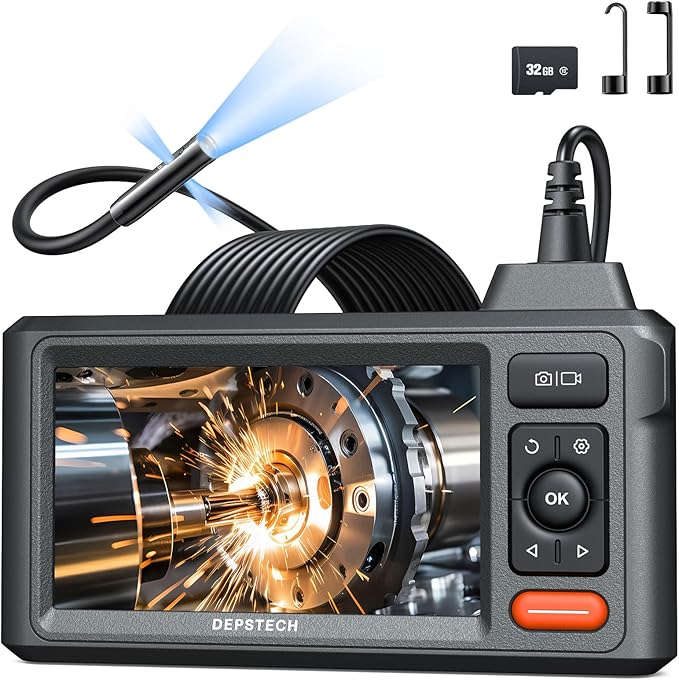 DEPSTECH Inspection Endoscope Camera with Lights: 1080P Triple Lens Snake Camera with 5" Screen and 16.5FT Flexible Cable, Waterproof Industrial Borescope Tool for Auto, Wall, Sewer, Pipe, Mechanics