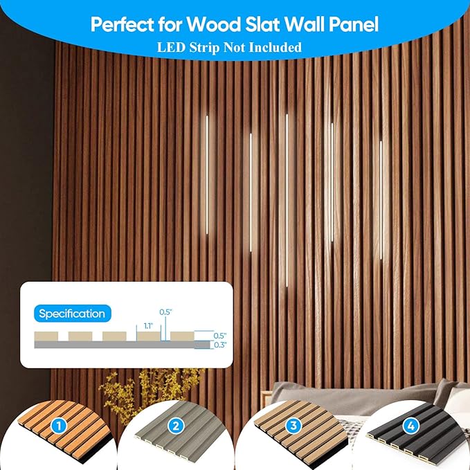 Besseto 10 Pack LED Aluminum Channel for Wood Slat Wall Panel,Wall Panel LED Strip Light Aluminum Channel Profile for Living Room Bedroom Bathroom Stairs (Black-10Pack 6.6Ft)