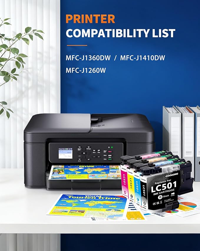 googong LC501 Ink Cartridges LC 501 Ink 4 Pack Compatible for Brother LC 501 Ink LC501 LC501XL Ink Cartridge Work for Brother MFC-J1360DW MFC-J1260W MFC-J1410DW Printer (Black Cyan Magenta Yellow)
