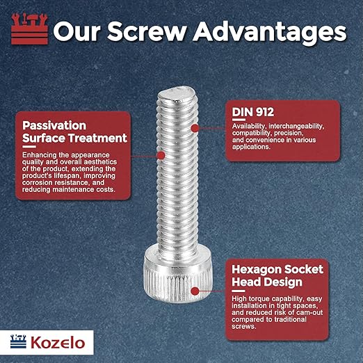 Kozelo 40pcs Socket Head Cap Screws - [M6-1 x 25mm] 304 Stainless Steel Allen Socket Drive for Electrical Motor 3D Printing Fan Engine Replacement Use, Silver