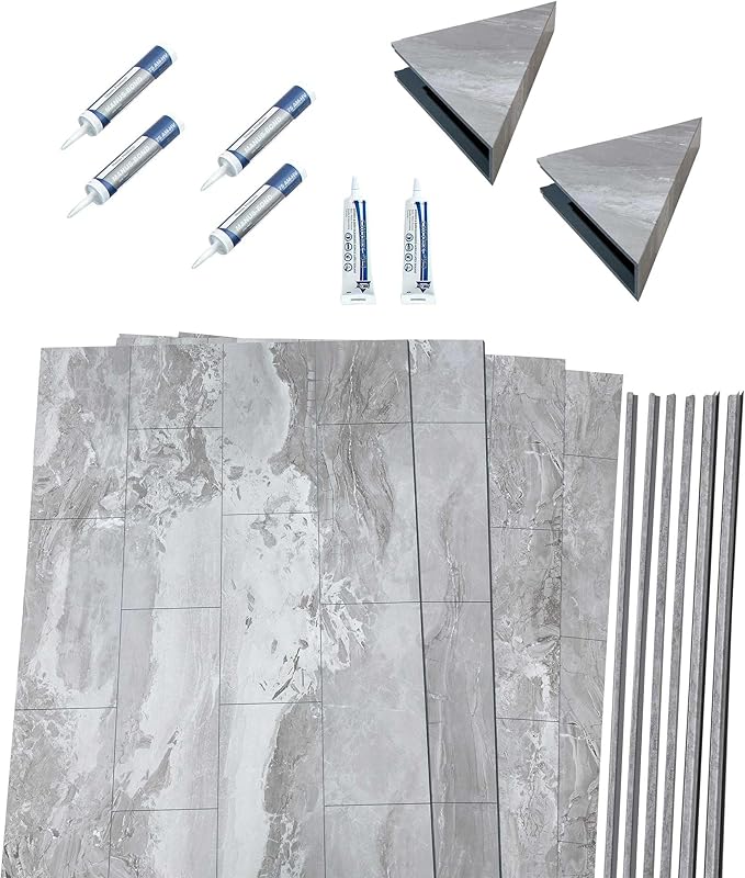 Palisade 78in x 60in x 36in Waterproof Vinyl Shower Surround Kit with Accessories in Urban Slope