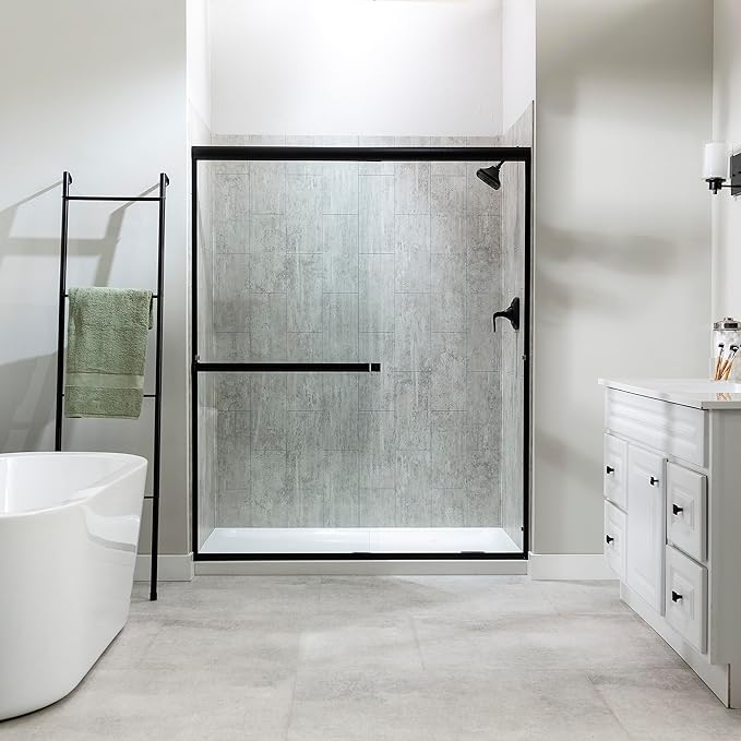 Palisade 78in x 60in x 36in Waterproof Vinyl Shower Surround Kit with Accessories in Urban Coast
