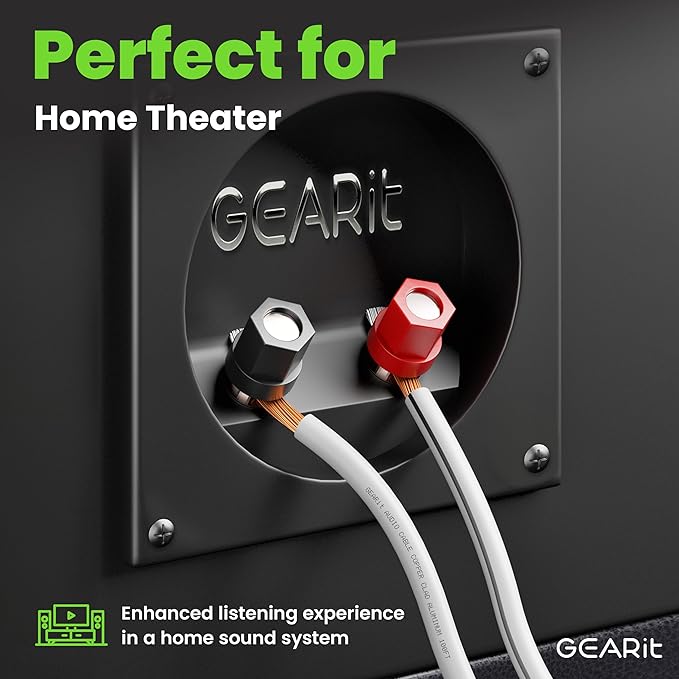 16AWG Speaker Wire, GearIT Pro Series 16 Gauge Speaker Wire Cable (100 Feet / 30.48 Meters) Great Use for Home Theater Speakers and Car Speakers, White