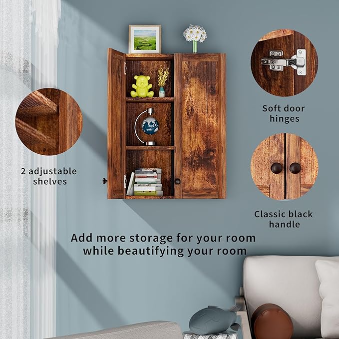 Bathroom Wall Cabinet Over Toilet Storage Cabinet 20x28 inch Brown Medicine Cabinets for Bathroom Storage Cabinet Space Saver with 2 Adjustable Shelves & 2 Doors