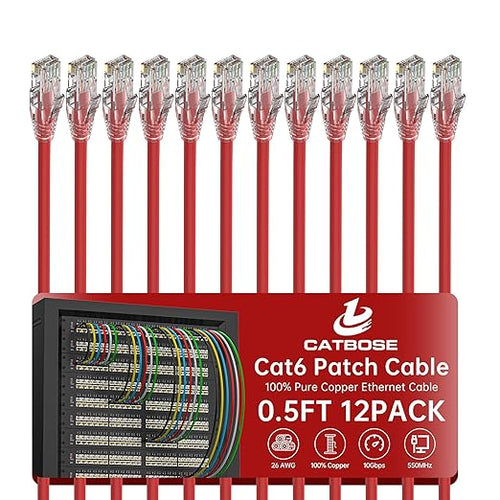 0.5 Foot Cat6 Patch Cables, Solid Pure Copper Patch Cord, Cat 6 Ethernet Cable by CatBose