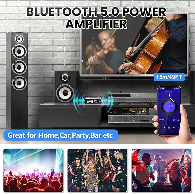 Audio Amplifier Board, ZK-1602T Bluetooth 5.0 Power Amp for Home Speakers 2.0 Channel 160W+160W Stereo Mini Amplifier Module TDA7498E Chip W/TB, USB, AUX, DC 15-36V