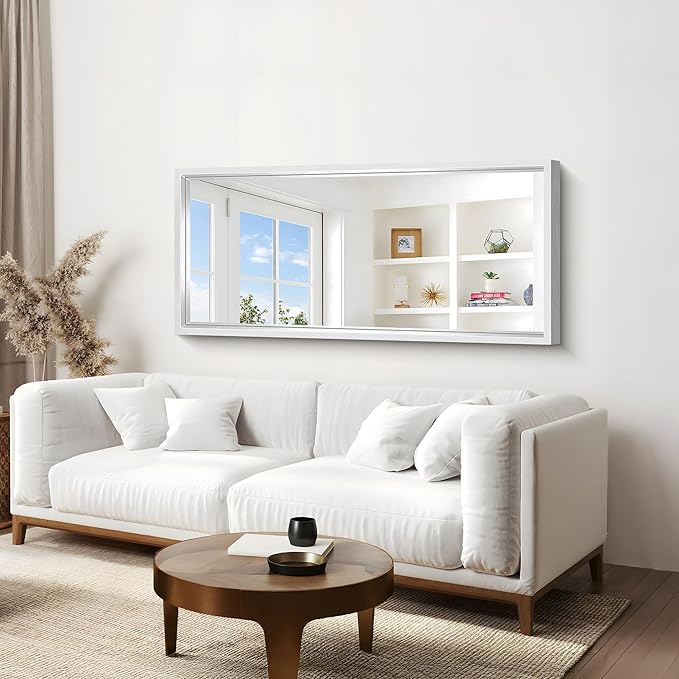 Silver Bathroom Mirror, 28x60 Inch Brushed Silver Rectangle Mirror for Wall, 0.6" Thickened Deep Frame Mirrors for Over Sink, Shatterproof Tempered Glass, Antirust, Horizontally or Vertically