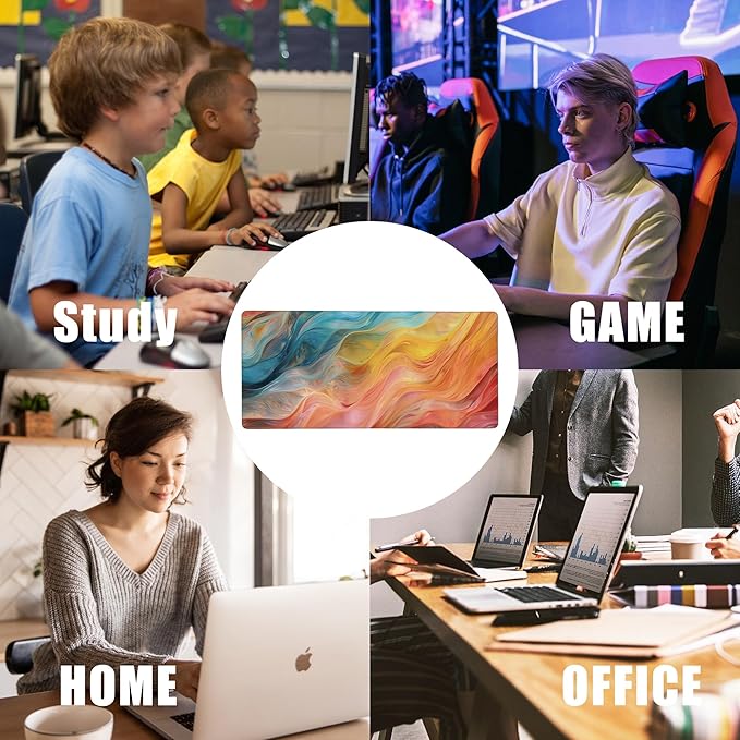 EOBKLAX Abstract Marble Desk Mat, Large Gaming Mouse Pad, Non-Slip Rubber Base Pad with Stitched Edges for Home Decor - 35.4" x 15.7"