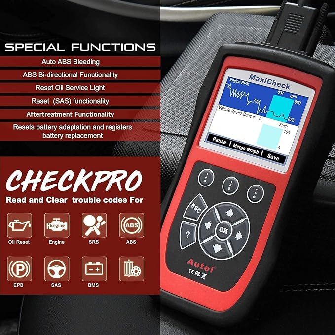 Autel MaxiCheck Pro OBD2 Scanner ABS Scan Tool for Auto Bleeding, SRS ABS Scanner Car Diagnostic Tool with Oil Reset Airbag SAS EPB BMS Services for Specific Vehicles Up to 2015, Lifetime Free Update