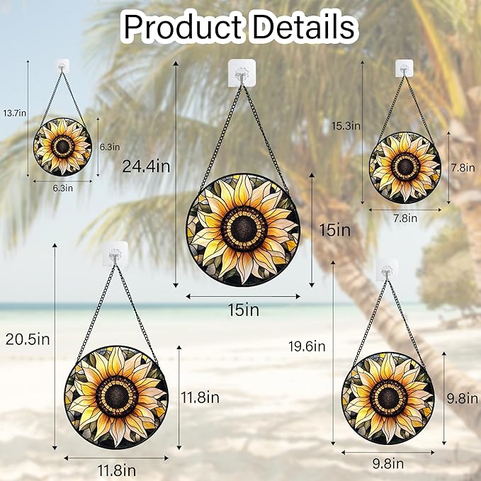 CRISGIF Stained Glass Window Hanging - Sunflower Suncatcher for Door Garden Patio Retro Flower Sun Catchers Decor Christmas Mother's Day Birthday Gifts for Women Mom Nana Friend Wife 6.3 in