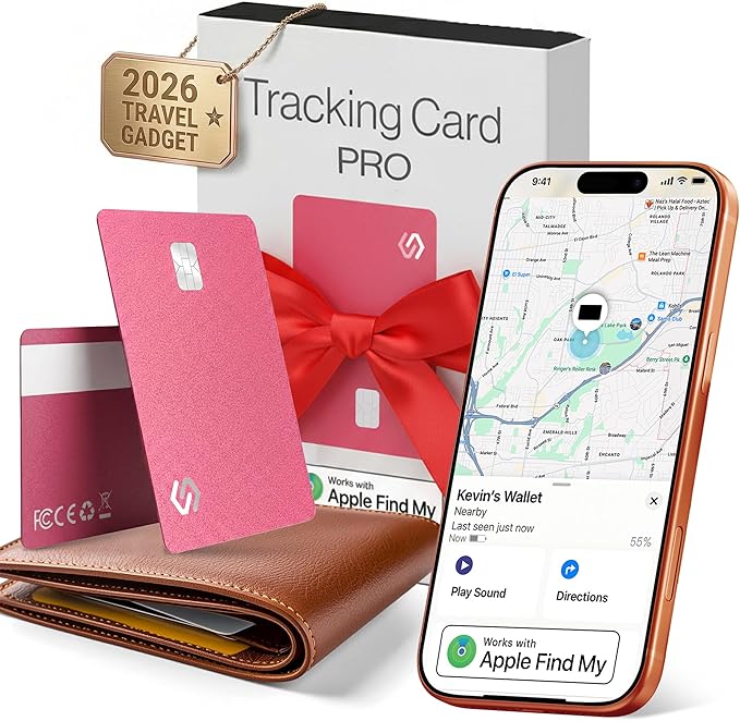 SPOTMINDERS Apple MFi Certified Credit Card Wallet Tracker PRO Pink Travel by Spotminders