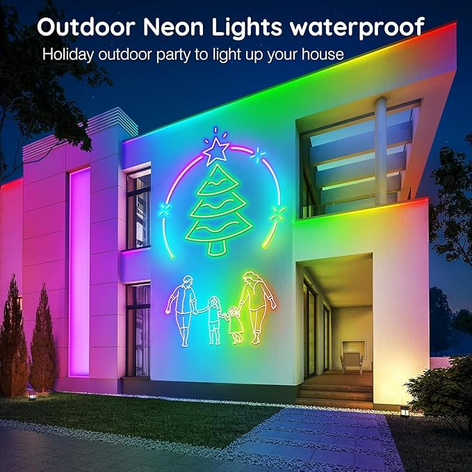 SINLEY Led Neon Rope Lights,Control with App/Remote,Flexible Led Rope Lights,Multiple Modes,IP68 Outdoor RGB Neon Lights Waterproof,Music (20FT)