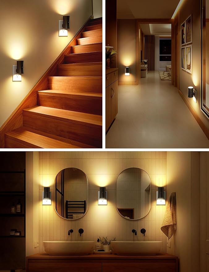 Sujeet LED Night Lights Plug into Wall, Bright Night Light, Dusk to Dawn Sensor, Soft White 3000K, 0-100LM Adjustable Brightness, Dimmable Nightlights for Hallway, Bathroom Bedroom Kitchen, 2 Pack