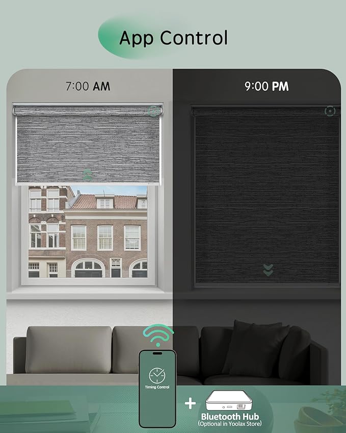 Yoolax Motorized Blinds App Control, Light Filtering Motorized Shades for Windows, Cordless Automatic Roller Shades for Bedroom Living Room Office(Light Filtering Jacquard Gray, 58" W x 72" H)