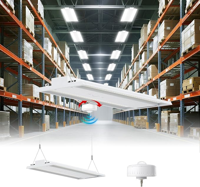 1 Pack 400W LED Linear High Bay Light 4FT, Adjustable 400W/320W/240W/100W with Motion Sensor, 60000LM, 120-277V, 0-10V, 5000K, Commercial Linear High Bay Led Shop Lights for Warehouse Workshops, UL