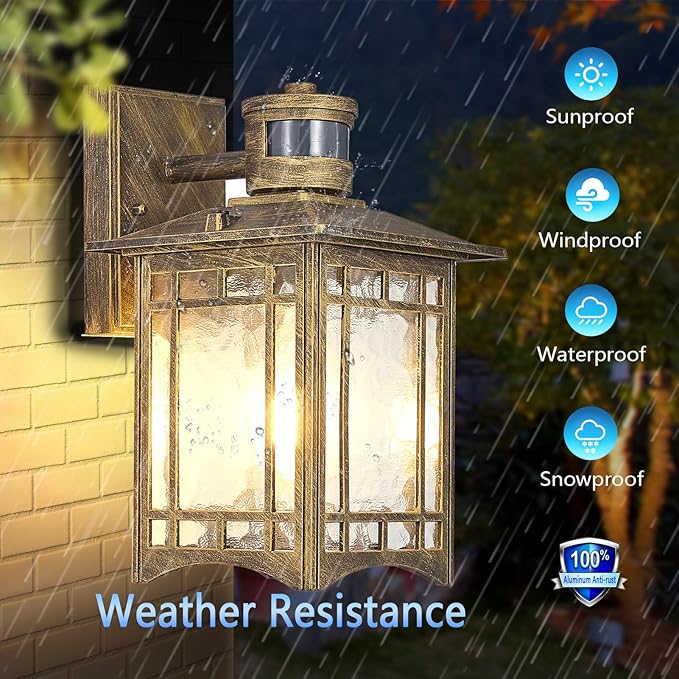 XANGQAN Bronze Outdoor Motion Sensor Lights - Dusk to Dawn Lighting Fixture for Outside House Exterior - Wall Mount Porch Lantern with Yard Front Motion Detector - Garage Patio Anti-Rust Light