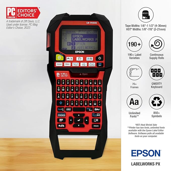 LABELWORKS Epson LW-PX900PCD Industrial Label Maker Kit - Complete Kit with Accessories, Compatible with All Epson PX Tape Types, Portable Handheld Label Printer