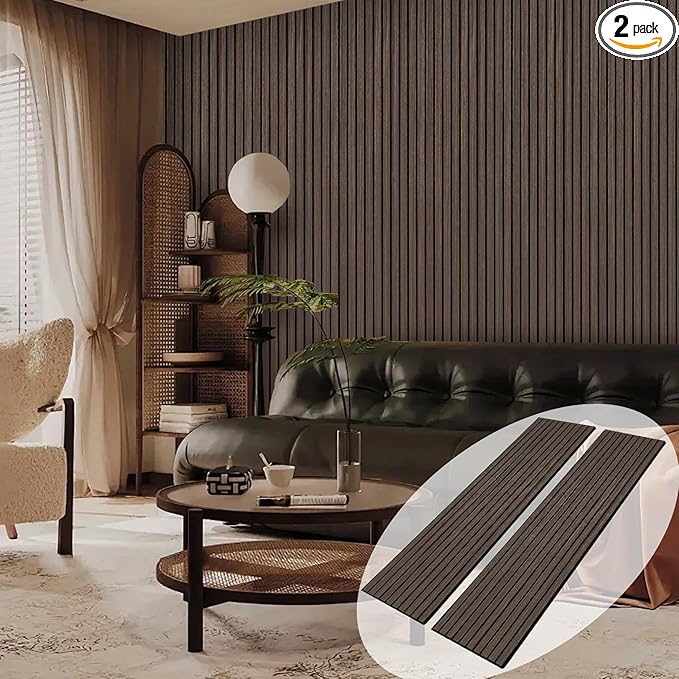 ARMURO Wood Panels for Wall 2 PCS - Extra-Long Wood Slat Wall Panel - DIY Acoustic & Soundproof Wood Wall Panels - 3d Wall Panels Peel and Stick Noise Reducing Feature Wall - (Black 11.8" W x 94.5" L)