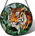 AMDERVEN Stained Glass Window Hanging, Fierce Tiger Sun Catcher for Door Home Decor Wild Animals Suncatcher Christmas Mother's Day Birthday Gifts for Women Men Mom and Nana 9.8 in