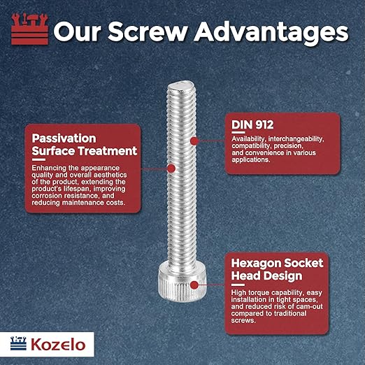 Kozelo 50pcs Socket Head Cap Screws - [M6-1 x 40mm] 304 Stainless Steel Allen Socket Drive for Electrical Motor 3D Printing Fan Engine Replacement Use, Silver