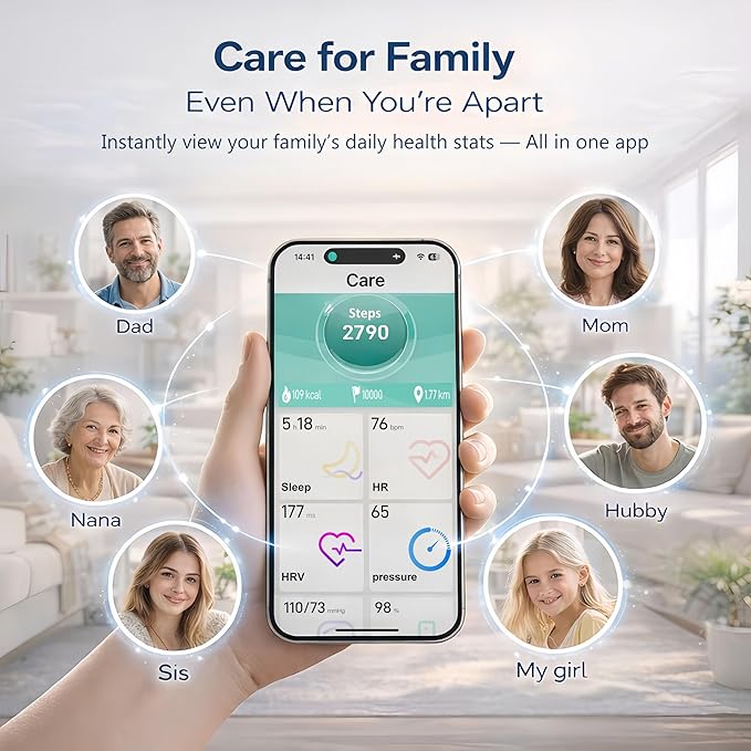 Smart Ring Health & Fitness Tracker for Men & Women, Heart Rate, SPO₂, Sleep & Activity Monitoring, IP68 Waterproof, Long Battery Life, Family Care Mode, No Subscription Fee (Black, 12)
