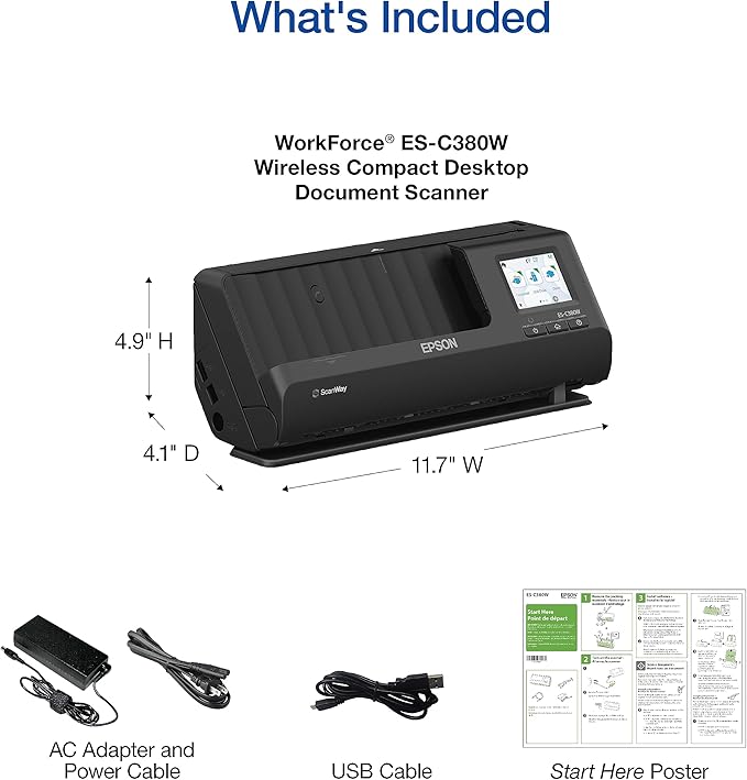 Epson Workforce ES-C380W Wireless Compact Desktop Document Scanner - Image 5