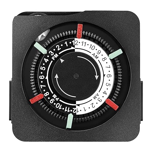 SURAIELEC Mechanical Timer with 2 Grounded Outlets, Indoor Electrical Plug in Timer with Trippers, 24-Hour Programmable and 3 Prong Outlets for Christmas Decorations, Plant Lights, Fan, 15A, Black