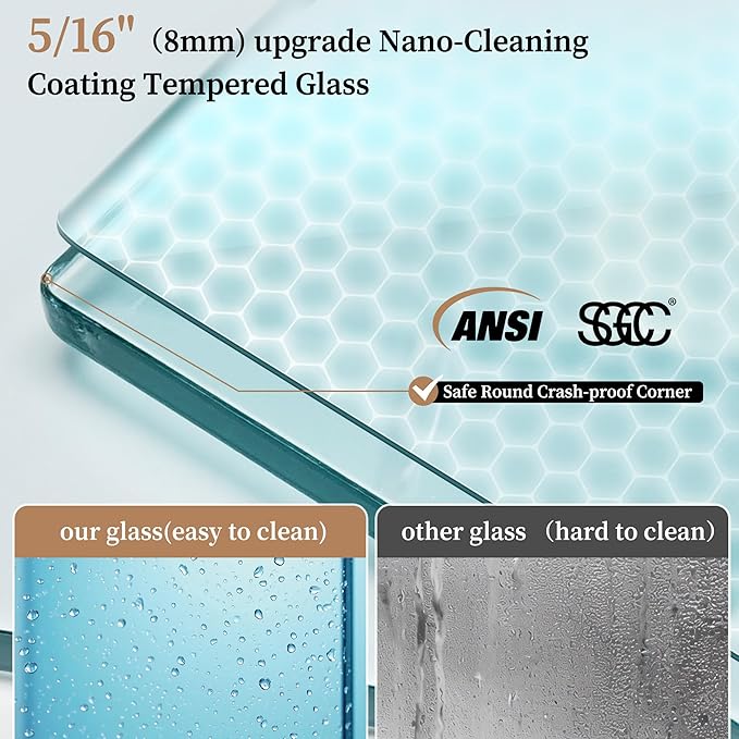36" W x 76" H Fixed Glass Shower Panel, Frameless Shower Glass Panel with Nano Coating,5/16" (8mm) Clear SGCC Tempered Glass Panel for Walk In,Chrome