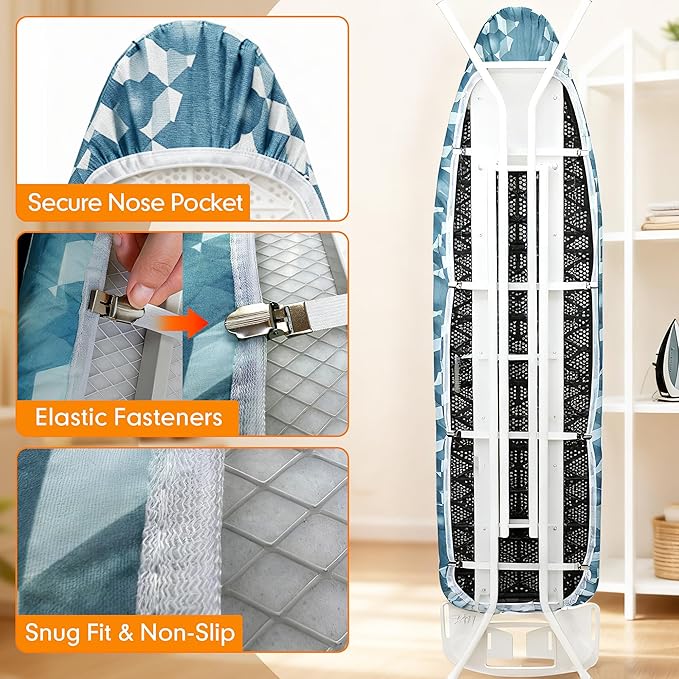 Ironing Board Cover and Pad, 21x54 Extra Large Thick Iron Padding, Scorch & Stain Resistant Ironing board cover, Heavy Duty Iron Board Padded with Adjustable Fasteners Elastic Edge, Aqua Blue