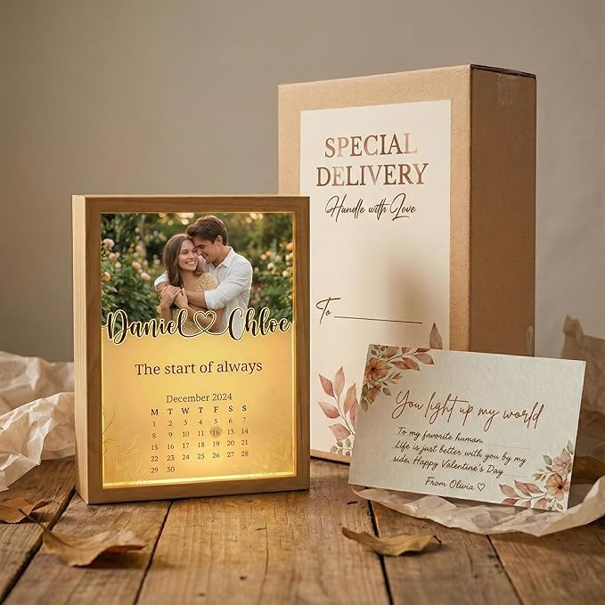 MamaEra Personalized Spotify Plaque Night Light with Photo - Custom Acrylic Glass LED Lamp Frame - Romantic Valentines Day Gift for Him Her Boyfriend Girlfriend Husband Wife Couple (Calendar)