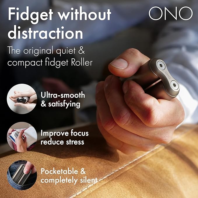 ONO Roller - Handheld Fidget Toy for Adults | Help Relieve Stress, Anxiety, Tension | Promotes Focus, Clarity | Compact, Portable Design (Natural, Full Size - Titanium)
