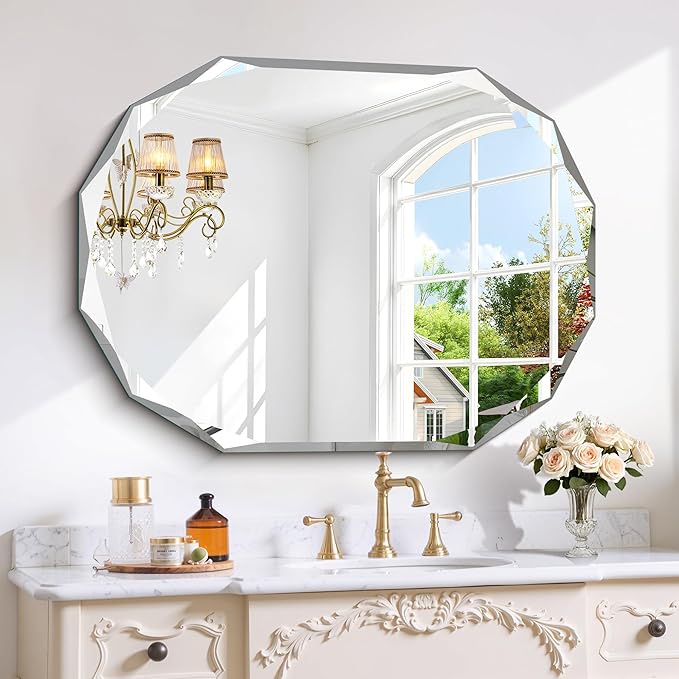 GLASHOM Frameless Bathroom Mirror, 30x40 inch Frameless Wall Mirrors Beveled Edge Wall Mounted, Oval Mirror for Bathroom, Living Room, Over Sink, Entryway Mirror Horizontal or Vertical