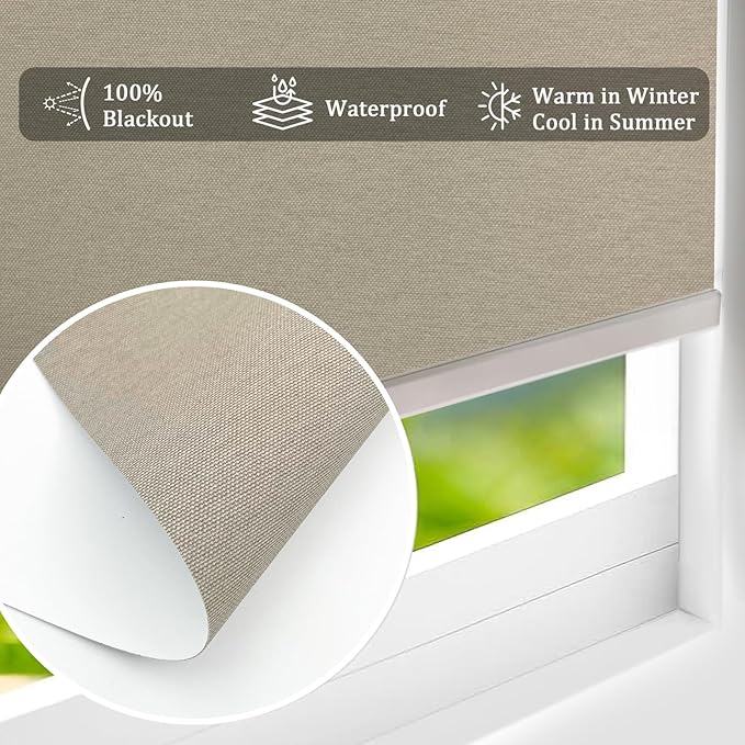 COOLWINDS Motorized Blinds with Remote Cordless Automatic Motorized Shades Custom Blinds for Windows Smart Curtains Compatible with Alexa Google Home(Blackout Sweet Latte,W35 x H72in)