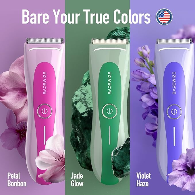 BAREWIZE Bikini Trimmer for Women, Electric Shaver for Women | LED Light, IPX7 Waterproof, USB-C Rechargeable, Ceramic Blade | Electric Razors for Women, Pubic Hair Trimmer Women (Jade Glow)