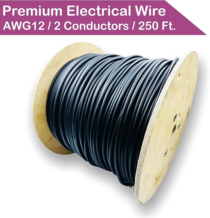 NATIONAL Wire & Cable – 12 AWG 2-Conductor Premium Copper Wire, 250 ft, Stranded | Made in USA, Heavy-Duty Flexible Jacket | Automotive, Solar, Home, RV, Indoor and Outdoor Use