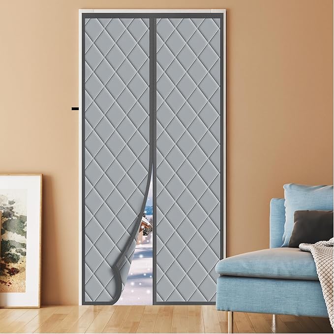 Magnetic Thermal Insulated Door Curtain, Fits Door Size 32" x 80",Durable Oxford Cloth&Thicken Polyester Fiber Fill, Efficient Temperature Control, Durable Construction, Soundproof and Windproof