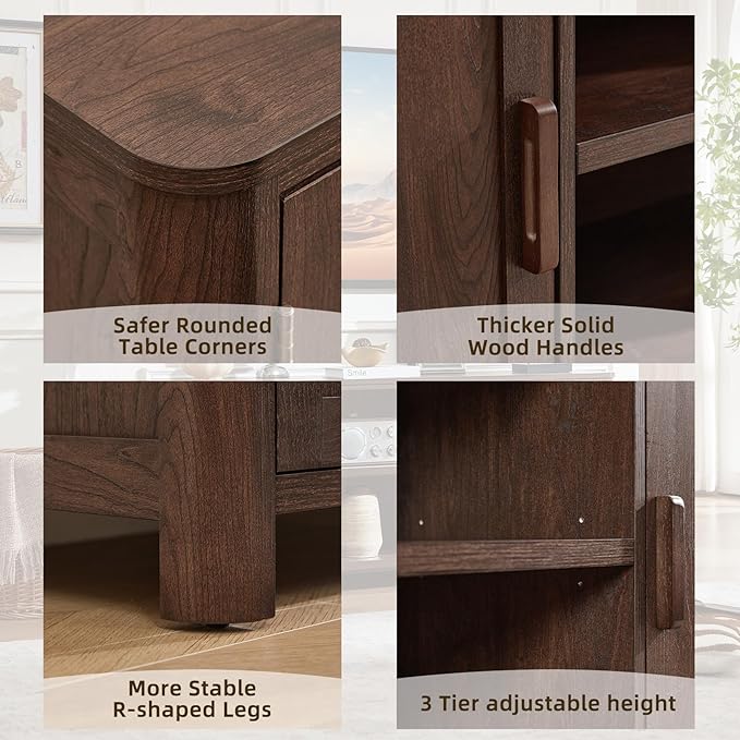 Joaxswe Farmhouse 55" Entertainment Center, Dark Walnut Tv Stand with Adjustable Shelves & 2 Door Storage,Wood Media Console Cabinet for TVs Up to 65 inches, Rustic Tv Stands for Living Room,Bedroom