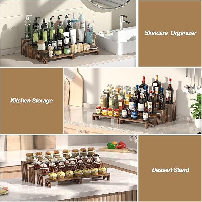 2 Set Large Wooden Tiered Risers Display Stands for Vendor Events,Stackable Wooden Cupcake Display Stand,Farmhouse Decor Wood Dessert Table Display Set,Vendor Booth Display Items,Food Display Risers for Party（12-11.2-10.4-9.6IN）
