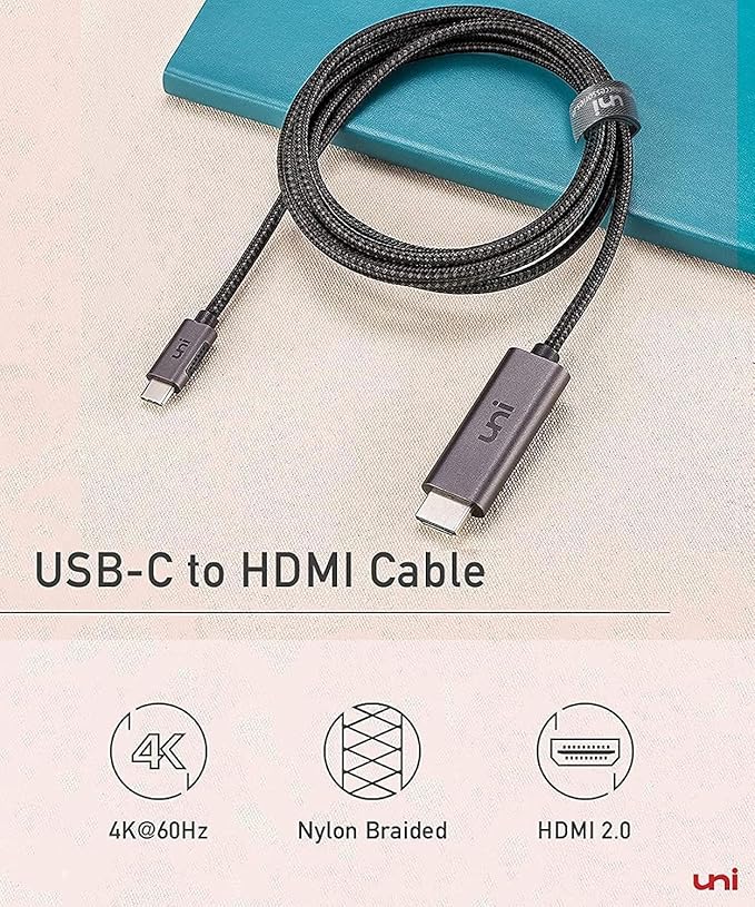 uni USB C to HDMI Cable 10ft 4K@60Hz, Sturdy Aluminum USB Type-C to HDMI Cord, (Thunderbolt 3/4 Compatible) with Samsung S8-S23, MacBook Pro/Air2023, iPad Pro/Air 4, iPhone 15 Pro/Max, Chromebook