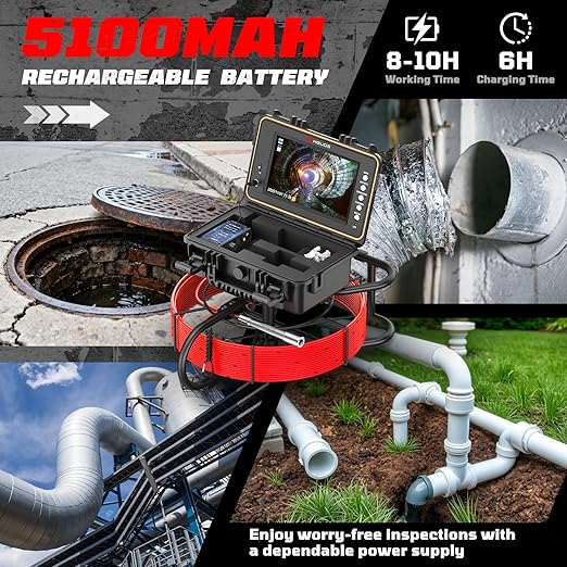 HBUDS Sewer Camera, Self Leveling Drain Camera 165ft with Meter Counter, 7mm Thick Cable, 9" HD Screen 1080P Plumbing Cameras Snake with Light, 5100mAh Battery Duct Pipe Video Inspection Cam DVR 32GB