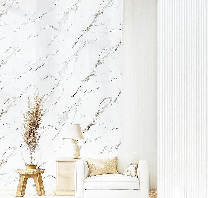 Dundee Deco Faux Marble Wall Panels - Sample - Glossy, Waterproof Indoor Wall Cladding - White, Grey, Tan Veins - Sample 6" x 6"