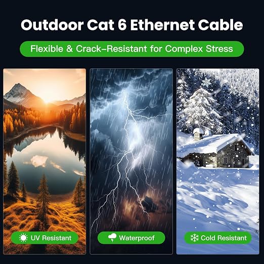 Cat 6 Ethernet Cable 50 ft, Outdoor & Indoor 23AWG 10Gbps High Speed, - Image 3