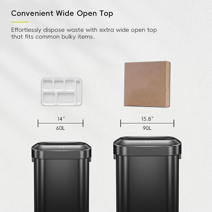 EKO Urban 24 Gallon/90 Liter Open Top Stainless Steel Slim Commercial Trash Can, Tall Kitchen Trash Bin, Heavy-Duty Commercial Grade Large Garbage Bin for Home, Office, Hotel, Restaurant, Matte Black