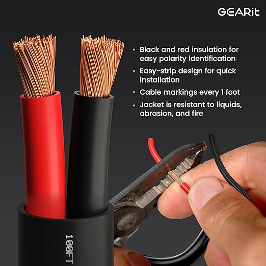 GEARit Outdoor Speaker Wire CL3 Rated, 12 Gauge Speaker Wire, Speaker Cable 250 ft for Outdoor Speakers, Patio, Garden, Backyard Audio, Direct Burial in Ground/in Wall, OFC (Black, 2-Conductors)