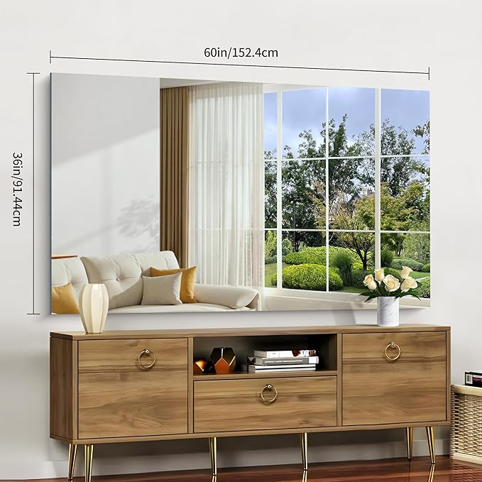 CILIBER Frameless Mirror, 60x36 Large Bathroom Mirrors for Wall, Upgraded Shatterproof Rectangle Vanity Mirror Over Sink with Polished Edge for Bathroom,Bedroom,Living Room and Entryway