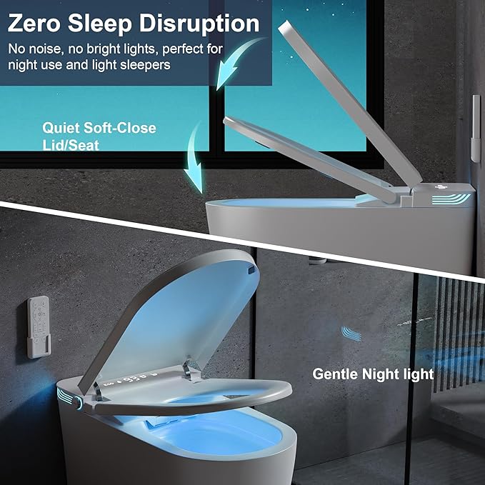 Smart Toilet with Bidet Built in, Bidet Toilet with Heated Seat and Night Light,Warm Water Wash&Dry, Modern Tankless Toilet for Bathroom, One Piece Toilets with Soft Close, Foot Sensor, Auto Lid&Seat