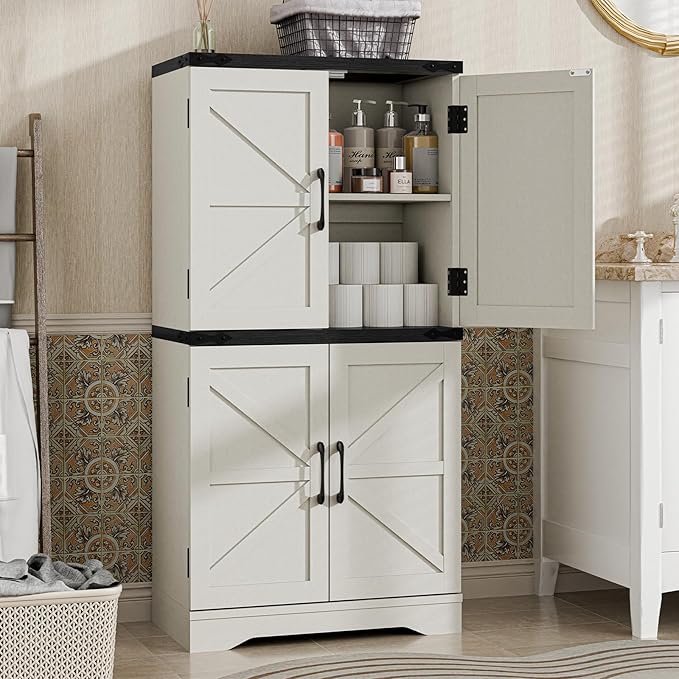 Farmhouse Floor Storage Cabinet with Adjustable Shelves, Rustic Style for Bathroom, Kitchen, Living Room