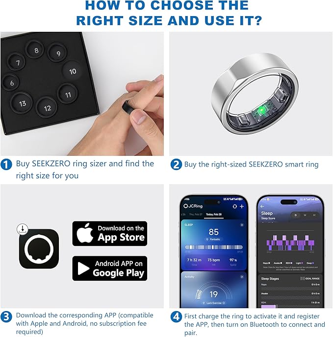 Smart Ring for Women Men, Valentine's Day Gifts, Minimalist Fitness Ring with Heart Rate, Stress, Sleep, Step, Calorie Tracking, 5ATM Waterproof for iPhone and Android,No Subscription (Silver, 8)